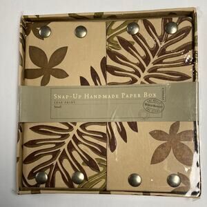 World Market Snap-Up Handmade Paper Box Leaf Print Small Storage